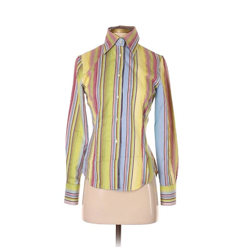 ETRO 100% Cotton Stripes Color/Green Long Sleeve, Size 40 (IT)